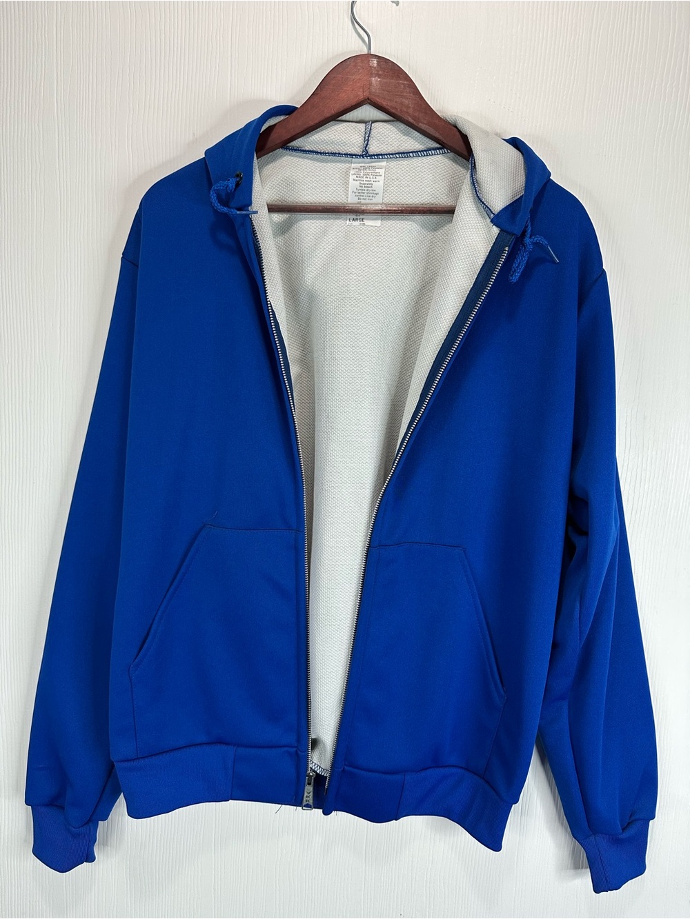 Vintage 90s Blue Thermal Waffle Knit Hoodie Size Large